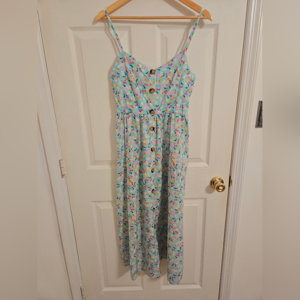L.A Soul Blue Floral And Fruit Print Cotton Sundress Size Medium